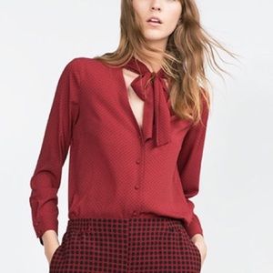 Zara Pussy Bow Blouse Red Size M